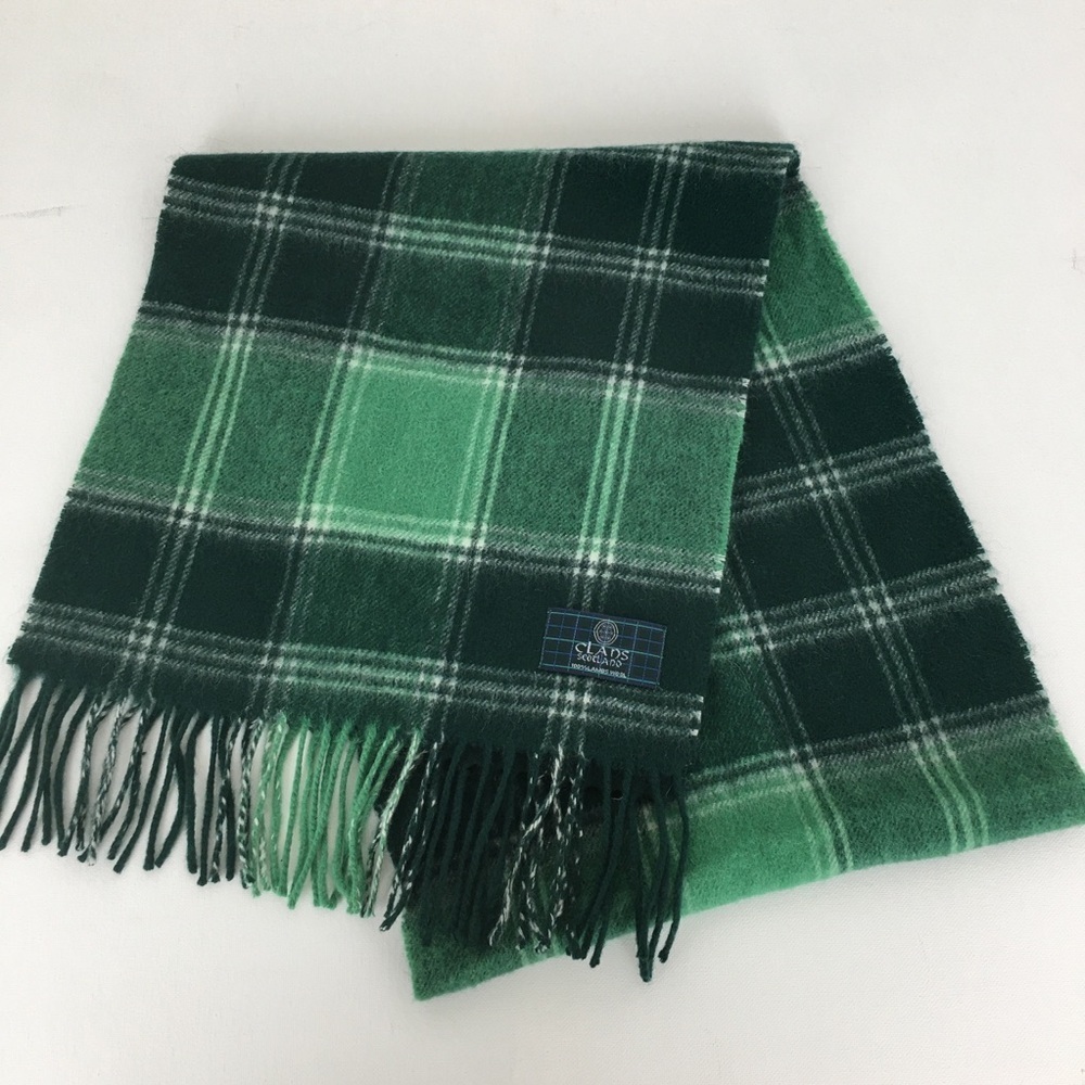 Clans Of Scotland 100% Lambswool Scottish Tartan Clan Scarf Plaid Green White